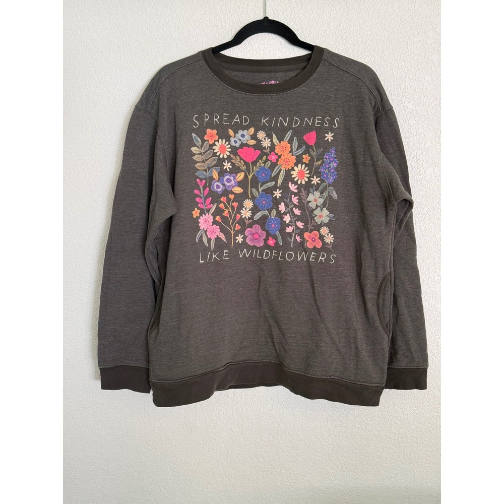 Natural Life Spread Kindness Like Wildflowers Sweatshirt Gray Floral Graphic M